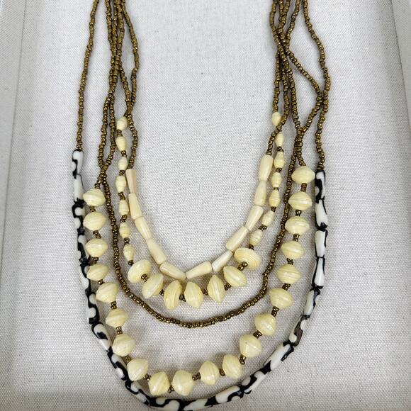 Noonday Collection Rachel Necklace Multi-Strand Paper and Bone Beads Handcrafted - Picture 3 of 5